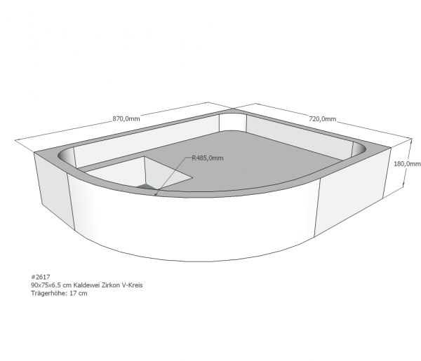 Neuesbad Wannenträger für Kaldewei Zirkon 90x75x6,5 Viertelkreis