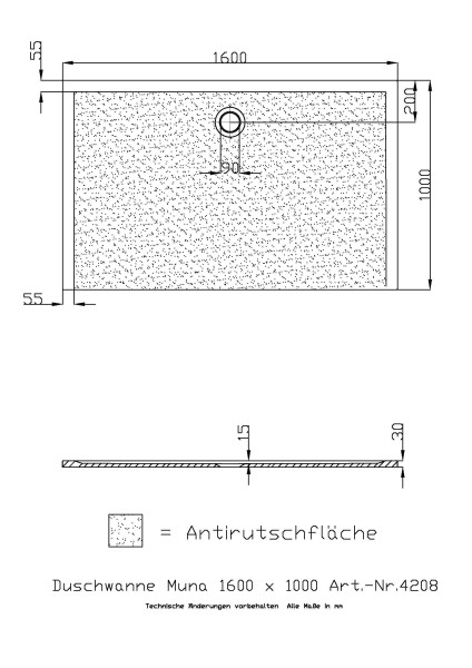 Hoesch Duschwanne Muna 1600x1000x30 mit Antirutsch