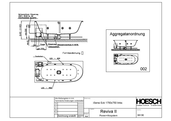Hoesch Monolith Einbau Whirlwanne iSensi Eck 1700x750 links mit System Reviva II