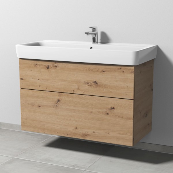 Sanipa 3way Waschtischunterbau zu Geberit Renova Plan Waschtisch mit 2 Auszügen, Eiche Natural-Touch