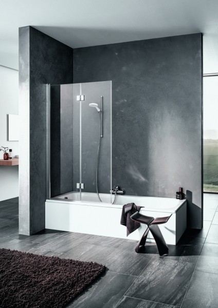 Kermi Faltwand Liga 2PL 1000x1500 BV: 980-1005, silber hochglanz ESG klar mit KermiClean