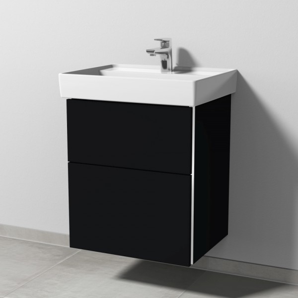 Sanipa 3way Waschtischunterbau zu Villeroy & Boch Collaro Waschtisch mit 2 Auszügen, Schwarz-Matt