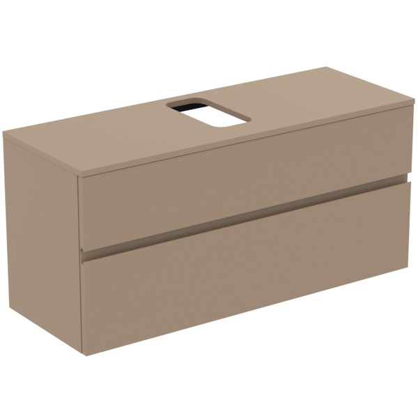 Ideal Standard Waschtischunterschrank Finesse Ausschnitt r/l 1202x440x558mm 2 Auszüge Greige matt, E