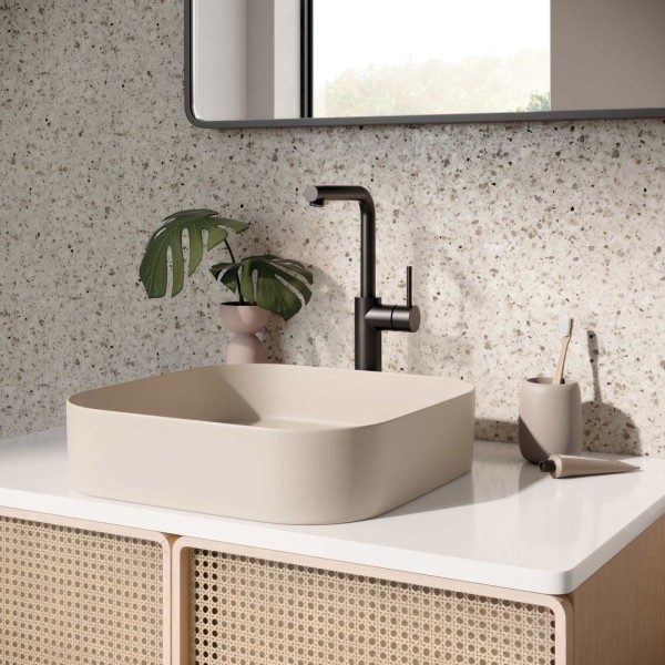 Herzbach SIRO BLACK WT-Einlochbatterie XL-Size Schaft Griff seit. o Ablauf Schwarz matt, 30.120333.3