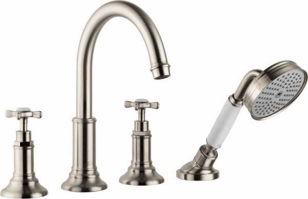 Hansgrohe 4-Loch Wannenarmatur Axor Montreux F-Set Fliese brushed nickel m.Kreuzgr., 16544820