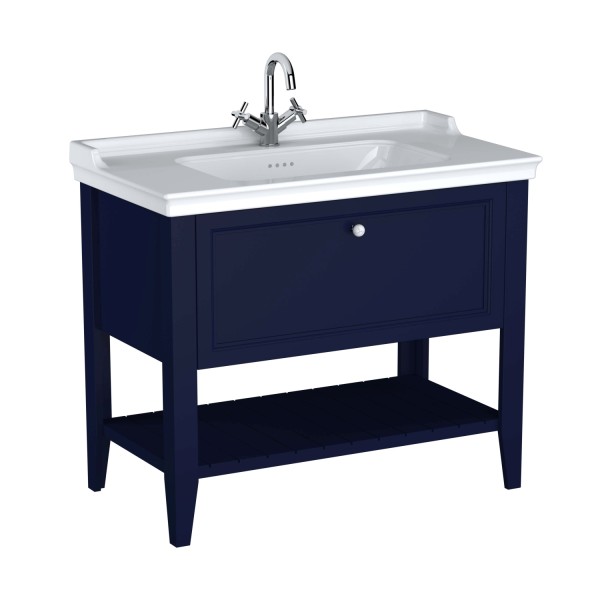 VitrA Valarte Set 100 cm Möbelwaschtisch + Waschtischunterschrank 1 Lade Stahlblau (Lack),65777