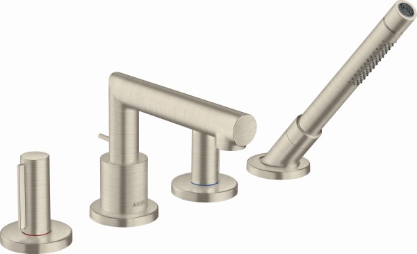 Hansgrohe 4-Loch Wannenarmatur Axor Uno F-Set Zerogriff Brushed Nickel Wannenrandmontage, 45444820 ,