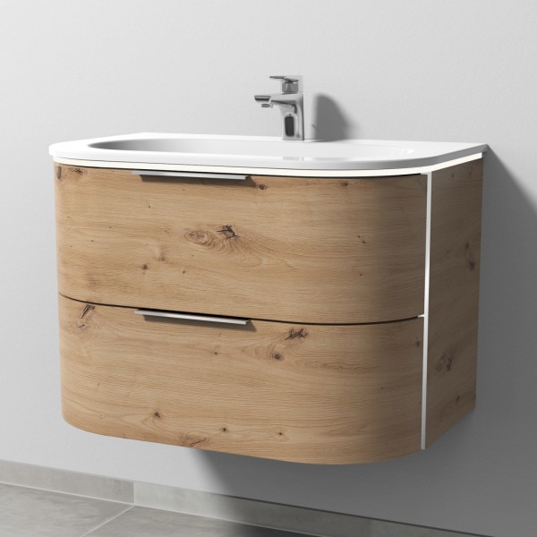 Sanipa 4balance Keramik-Set mit 2 Auszügen und LED-Beleuchtung, Eiche Natural-Touch, DG41285
