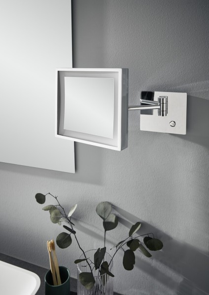 emco LED-Kosmetikspiegel pure 1-armig, 3-fach, eckig, Direktanschluss 203x 203 mm, chrom, 109406011
