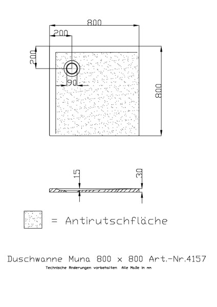 Hoesch Duschwanne Muna 800x800x30 mit Antirutsch
