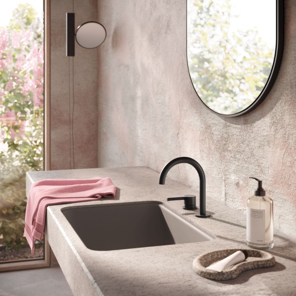 Herzbach DEEP BLACK Zweiloch-Armatur 140mm mit PUSH-Ablauf Schwarz matt, 18.022210.1.12