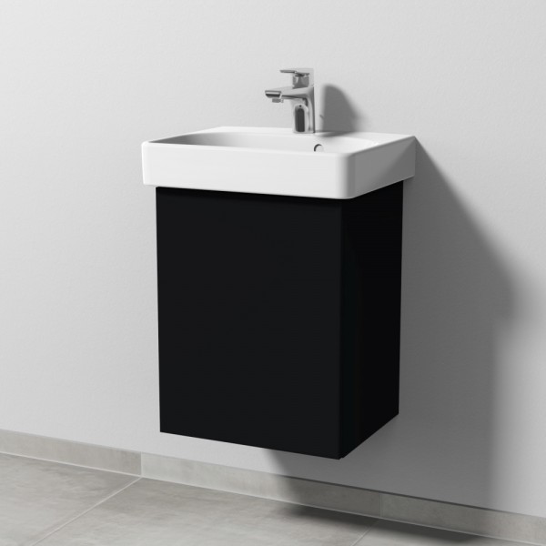 Sanipa 3way Waschtischunterbau zu Geberit Smyle Square Waschtisch mit 1 Tür, Schwarz-Matt