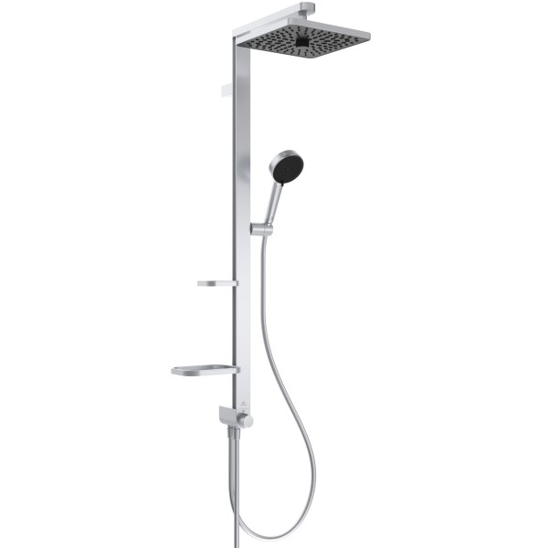 Ideal Standard Duschsystem CTwistAlu+ ohne Arm. mit 2 Ablagen, 2-fach-Handbrause,2F-Kopfbrause Silve