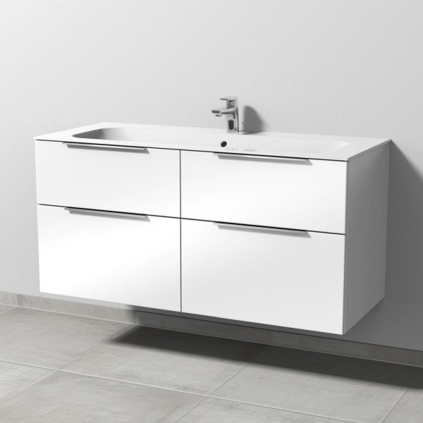 Sanipa 3way Keramik-Set Finion Keramik-Waschtisch und Unterbau mit 4 Auszügen, Weiß-Glanz