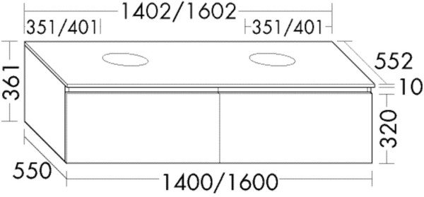 Burgbad Waschtischunterschrank Lin20 Acryl/Lack Matt 361x1402x552 Lichtgrau Matt, SGWH140F5379