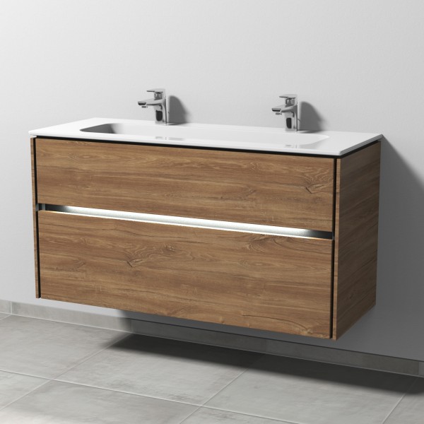 Sanipa Twiga Keramik-Set Design mit 2 Auszügen und LED-Beleuchtung, Eiche-Kansas, SL25359