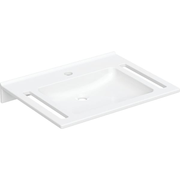 Geberit Agilo Waschtisch, Varicor, 700x550mm mit Ausschnitte, mit Hahnloch, ohne Überlauf., weiss