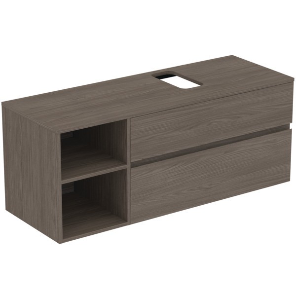 Ideal Standard Waschtischunterschrank Finesse Ausschnitt r/l 1402x505x558mm 2 Auszüge Ulme dunkel, E