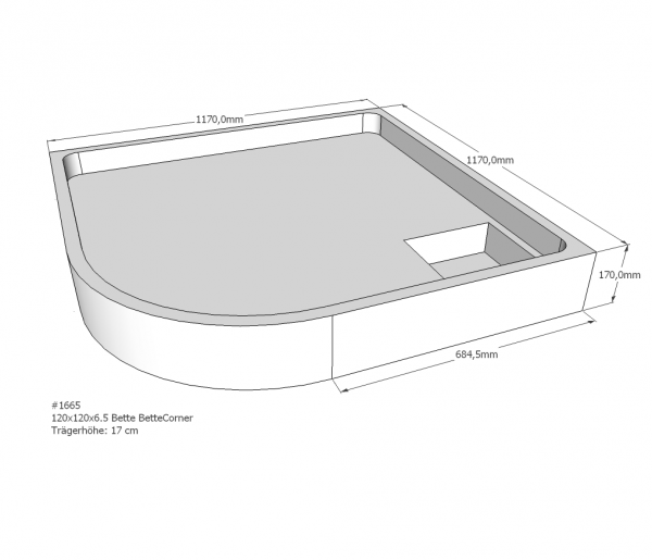 Neuesbad Wannenträger für Bette Corner 120x120x6,5 Viertelkreis