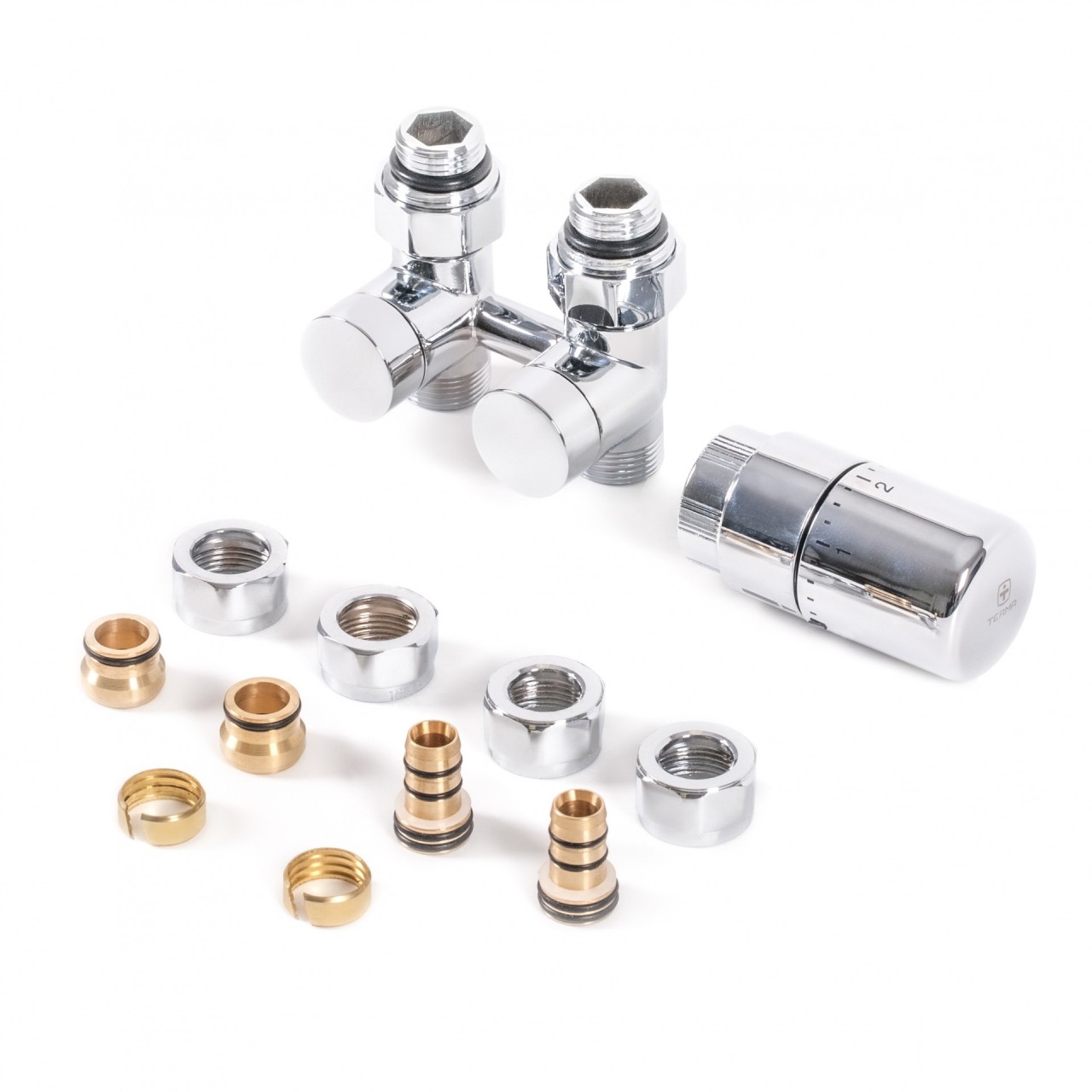 Terma Set Absperr-Verbunddurchgangsventil 50mm SC GW 3/4"" (GZ 1/2"")-Ø16x2, Ø15 , WRZOSSC2-CR, Chrom WRZOSSC2-CR