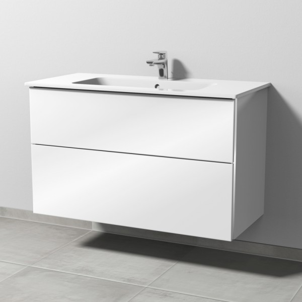 Sanipa 3way Waschtischunterbau zu Duravit ME by Starck Waschtisch mit 2 Auszügen, Weiß-Glanz