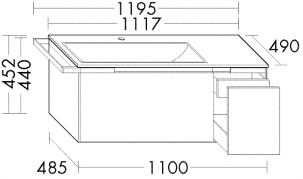 Burgbad Keramik Waschtisch-Set YSO PG2 HGL Nussbaum Natur/Alpinweiss, SFAF111LF2181C0001