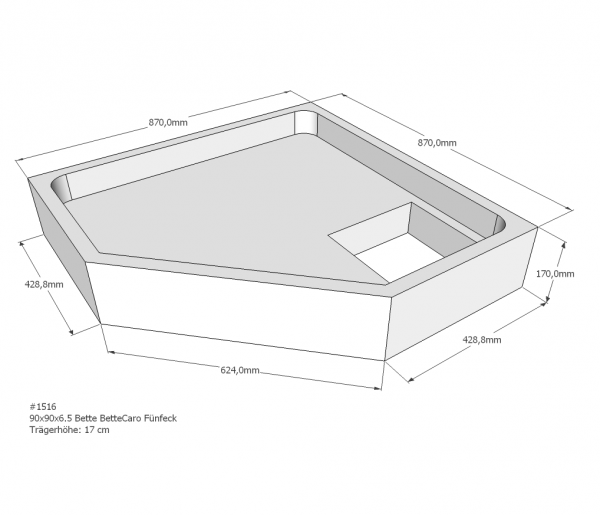 Neuesbad Wannenträger für Bette Caro 90x90x6,5 Fünfeck