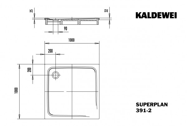 Kaldewei Duschwanne SUPERPLAN Modell 391-2,1000x1000x25mm, 447048040001