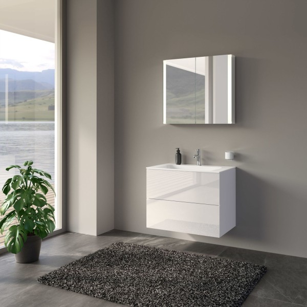 KEUCO Mimas Badmöbelset mit 2 Auszügen, Keramik-Waschtisch und Spiegelschrank, 80 cm, 211503960005