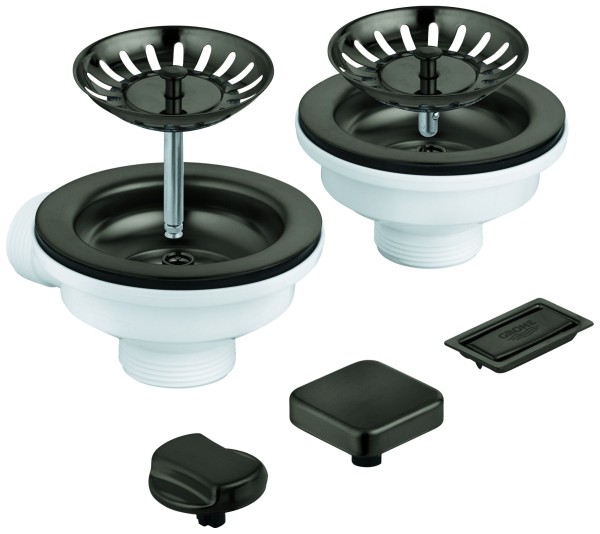 GROHE Spülen-Ablaufgarnitur 40998 2 Becken mit Exzenter hard graphite gebürstet, 40998AL0