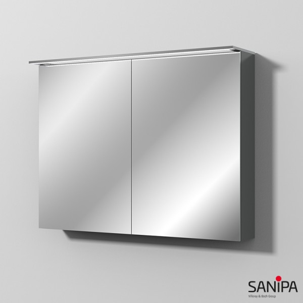 Sanipa Reflection Spiegelschrank MALTE 100 mit LED-Aufsatzleuchte, Anthrazit-Glanz
