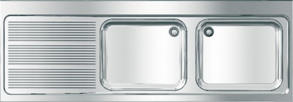 KWC Aquarotter Gewerbespüle, MAXIMA, Edelstahl, 2 Becken, 2000x432x700 mm, Tropfteil li, 2000057586