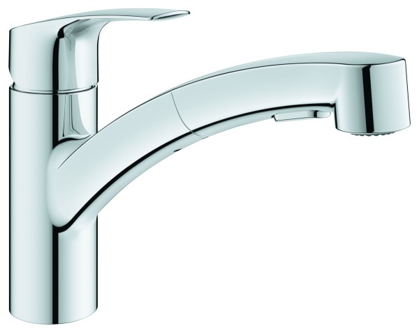 GROHE Küchenarmatur Eurosmart 101231 ND flacher Auslauf azb. Spülbrause chrom, 1012310000