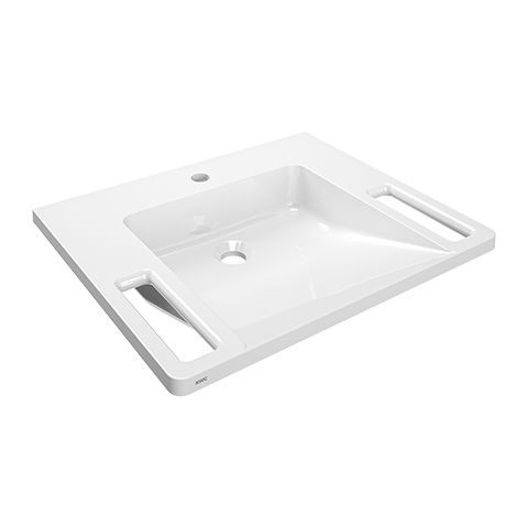 KWC Aquarotter Einzelwaschtisch, EXOS, MIRANIT, 600x125x500 mm, weiß, Hahnloch, Griff , 2030073252