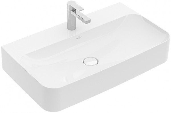 Villeroy & Boch Waschtisch Finion 4168 800x470mm, 1-Loch, verd mit Überlauf, Stone White Ceramicplus