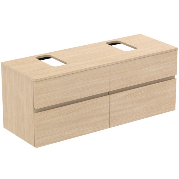 Ideal Standard Waschtischunterschrank Finesse Ausschnitt r/l 1402x505x558mm 4 Auszüge Eiche weiss, E
