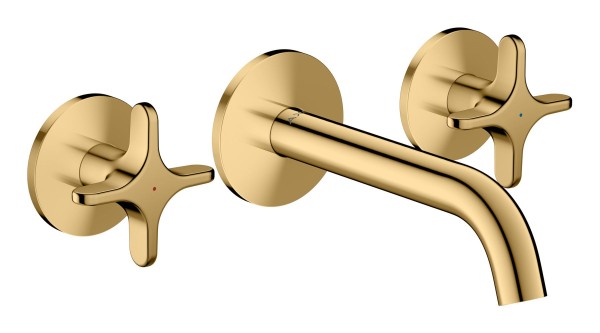 Hansgrohe 3-Loch Waschtischarmatur AXOR One Unterputz Wandm. 160mm Kreuzgriff polished gold optic