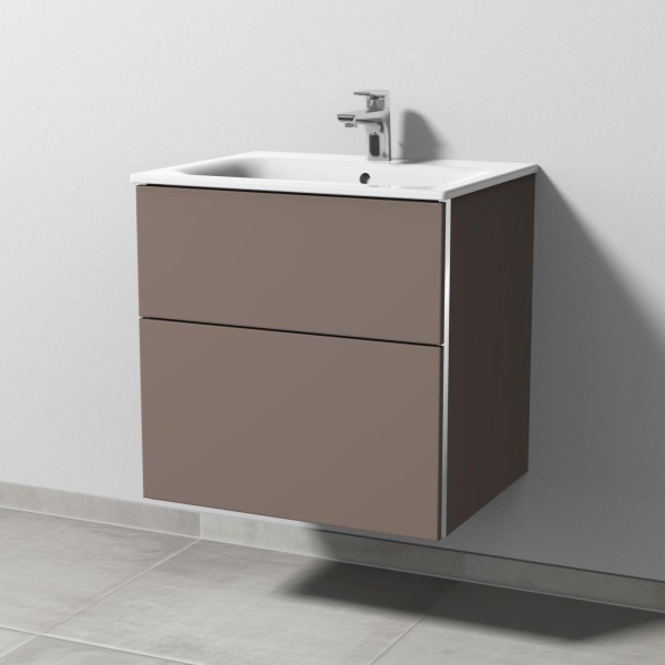 Sanipa 3way Waschtischunterbau zu Geberit Renova Plan Slim Waschtisch mit 2 Auszügen, Taupe-Matt