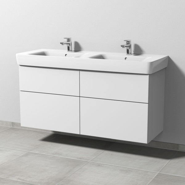 Sanipa 3way Waschtischunterbau zu Geberit Renova Plan Waschtisch mit 4 Auszügen, Weiß-Soft