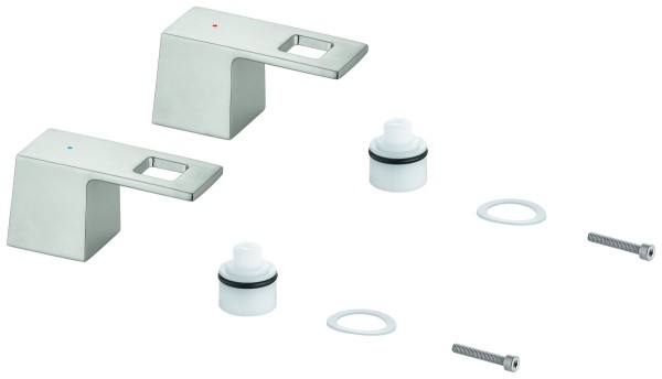 Grohe Griffpaar 48321 für Eurocube 3-L-Waschtisch-Batt. Mark. blau/rot supersteel, 48321DC0