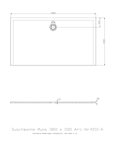 Hoesch Duschwanne Muna 1800x1000x30 ohne Antirutsch