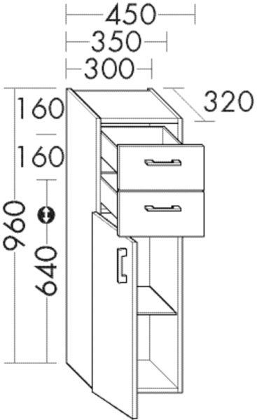 Burgbad Halbhochschrank Sys30 PG1 Aqua 960x450x320 Weiß Matt, UH4555RF1719