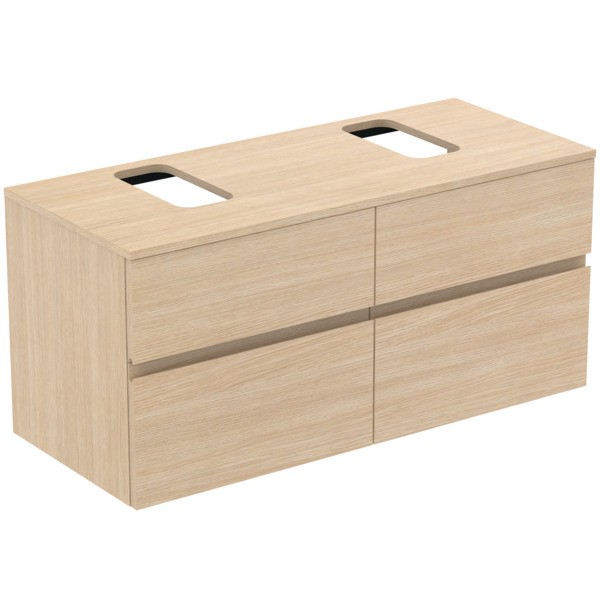 Ideal Standard Waschtischunterschrank Finesse Ausschnitt r/l 1202x505x558mm 4 Auszüge Eiche weiss, E