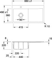 Vorschau: Villeroy & Boch Vorschau: Villeroy & Boch Einbauspüle Subway Style 50 Flat 1000x510mm Ablgarn. IB li Keram. Snow White cplus,
