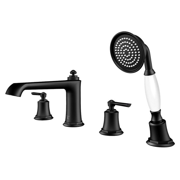 Steinberg Serie 350 4-Loch Wannenrand-Armatur, Ausladung 200mm, mit Umsteller und Handbrause, matt b