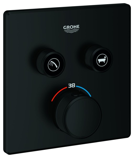 GROHE Thermostat Grohtherm SmartControl, 29124 eckig FMS 2 Absperrven. matt black, 291242430