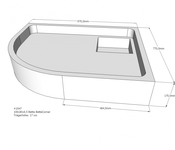 Neuesbad Wannenträger für Bette Corner 100x80x6,5 Viertelkreis