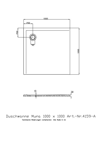 Hoesch Duschwanne Muna 1000x1000x30 ohne Antirutsch