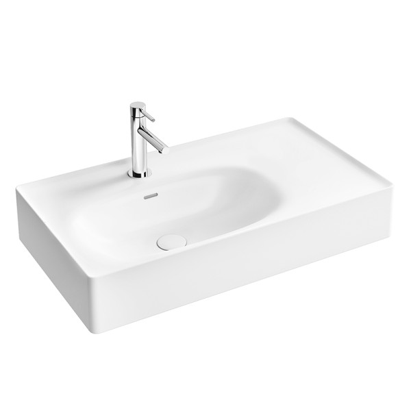 VitrA Equal Aufsatzwaschtisch 80 cm asymmetrisch mit Hahnlochbank mit Hahnloch,7242B403-0631