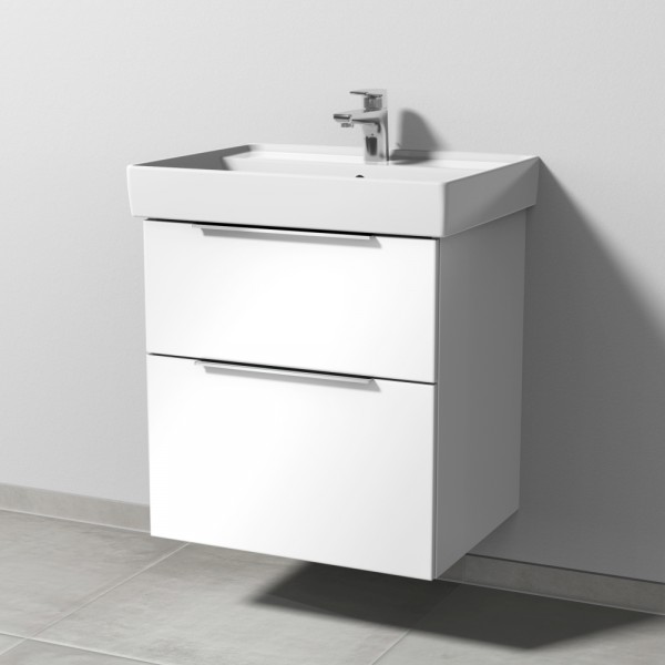Sanipa 3way Waschtischunterbau zu Villeroy & Boch Collaro Waschtisch mit 2 Auszügen, Weiß-Glanz